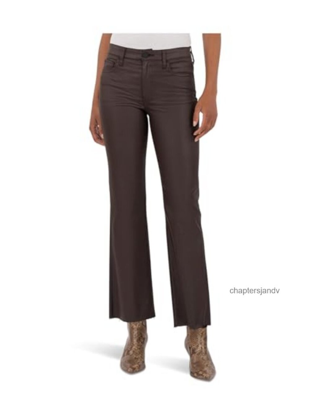 High Rise Ankle Flare Raw Hem Jeans Relaxed Fit Cropped Kick